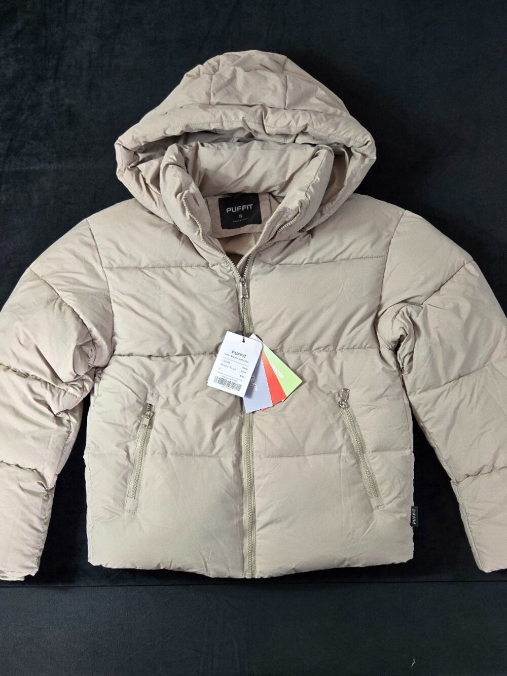 PUFFIT Women's Hooded Puffer Jacket Modern Taupe Size S NWT